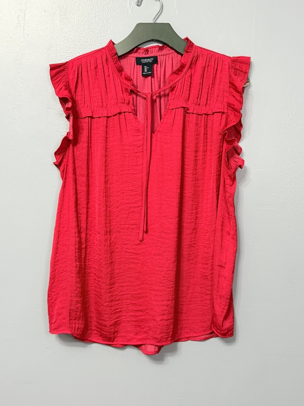#18)  Jones & Co. Sleeveless Ruffle Tie-Neck Blouse in Bright Red